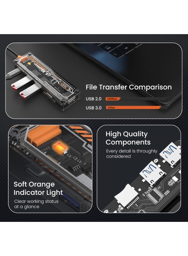 بورترونيكس Portronics MPort View Two 6-in-1 USB Type-C Hub Dock,100 W Type-C PD&Data, USB 3.0 SuperSpeed, USB 2.0,SD and Micro SD, 4K HDMI,Transparent Case for Laptop, PC & More(Black) - Image 4